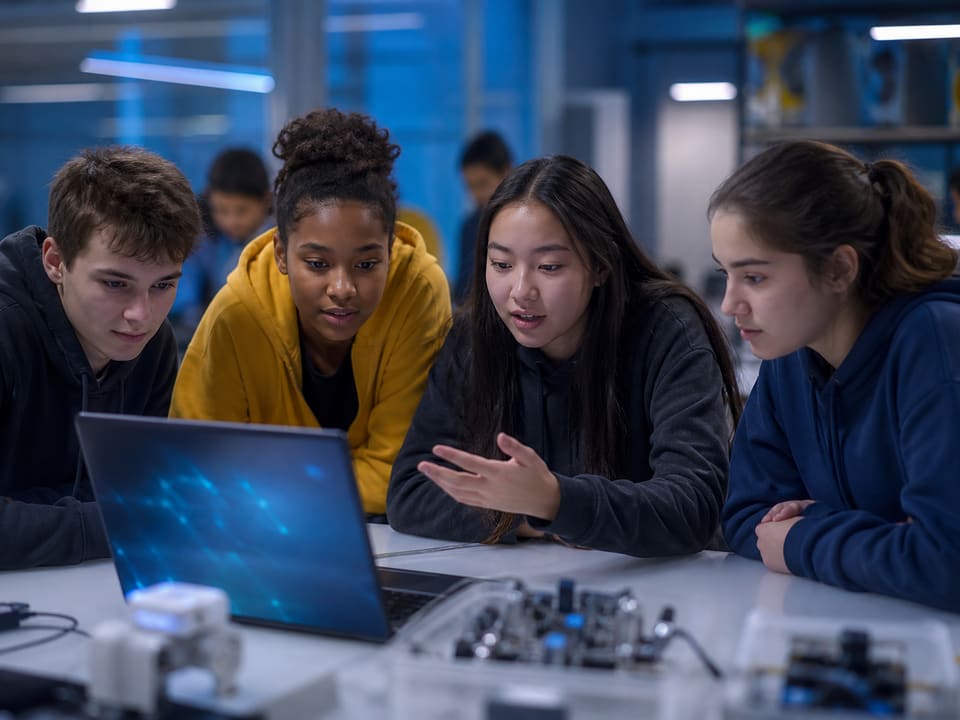 Students exploring AI learning in a makerspace
